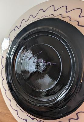 LOT 50K: Unique Morning Glory Pattern Plate With Signed Small Blue Glazed Pottery Pitcher And Small Mossy Green Glazed Tumbler
