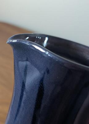 LOT 50K: Unique Morning Glory Pattern Plate With Signed Small Blue Glazed Pottery Pitcher And Small Mossy Green Glazed Tumbler