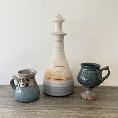LOT 82K: Suvely Pottery Stoneware Decanter, Signed Pottery Mug & More