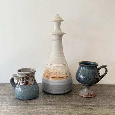 LOT 82K: Suvely Pottery Stoneware Decanter, Signed Pottery Mug & More