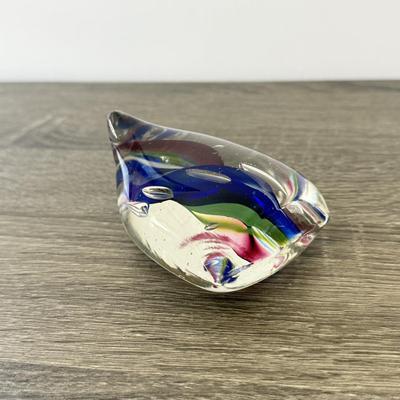 LOT 84K: Signed Clear Glass Orb Paperweight & Interestingly Shaped Colorful Swirl Paperweight
