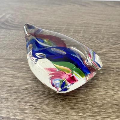 LOT 84K: Signed Clear Glass Orb Paperweight & Interestingly Shaped Colorful Swirl Paperweight