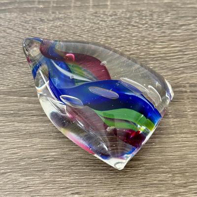LOT 84K: Signed Clear Glass Orb Paperweight & Interestingly Shaped Colorful Swirl Paperweight