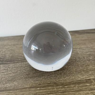 LOT 84K: Signed Clear Glass Orb Paperweight & Interestingly Shaped Colorful Swirl Paperweight