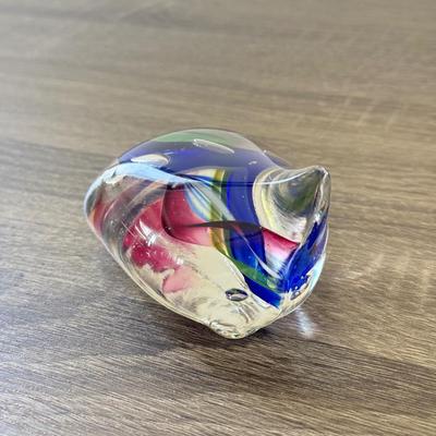 LOT 84K: Signed Clear Glass Orb Paperweight & Interestingly Shaped Colorful Swirl Paperweight