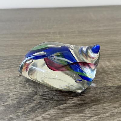 LOT 84K: Signed Clear Glass Orb Paperweight & Interestingly Shaped Colorful Swirl Paperweight