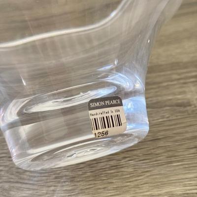 LOT 85K: Simon Pearce Crystal Wavy Edge Bowl w/ Beautiful Light Blue Hand Crafted Lisa Larson Glasses