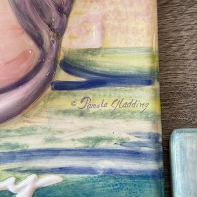 LOT 86K: Beach Themed Artwork: Signed Ceramic Tiles & Matted Print
