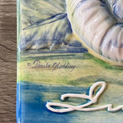 LOT 86K: Beach Themed Artwork: Signed Ceramic Tiles & Matted Print