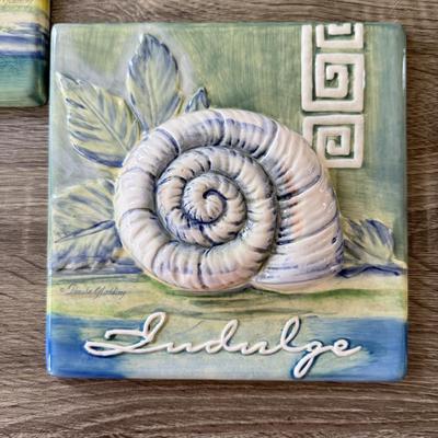 LOT 86K: Beach Themed Artwork: Signed Ceramic Tiles & Matted Print