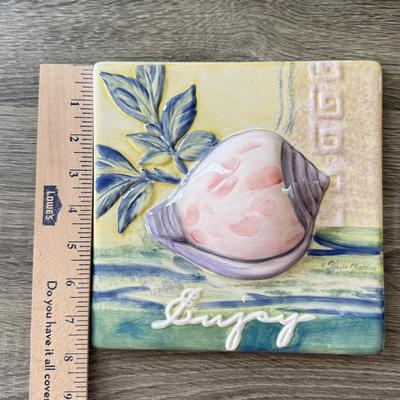 LOT 86K: Beach Themed Artwork: Signed Ceramic Tiles & Matted Print