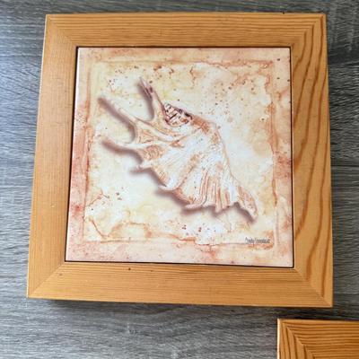 LOT 86K: Beach Themed Artwork: Signed Ceramic Tiles & Matted Print