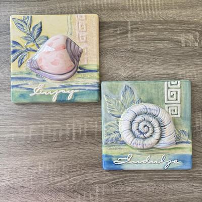 LOT 86K: Beach Themed Artwork: Signed Ceramic Tiles & Matted Print