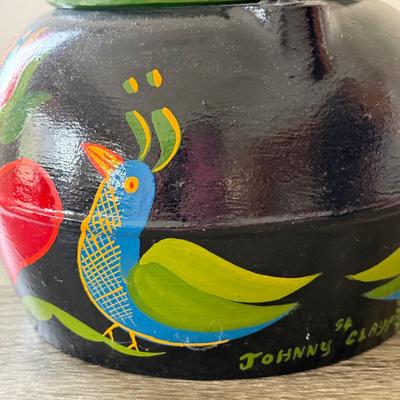 LOT 91K: 1994 Artist Johnny Claypoole Signed Hand Painted Cast Iron Kettle