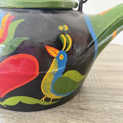 LOT 91K: 1994 Artist Johnny Claypoole Signed Hand Painted Cast Iron Kettle