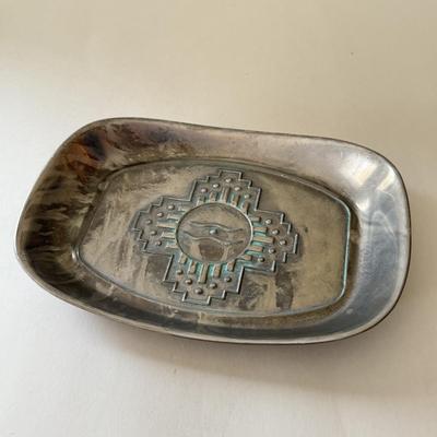 LOT 96K: Vintage Wilton Pewter Bead Tray w/ Collection of Large Glass Beads