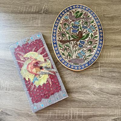 LOT 97K: Painted Stone Bird Oval & Mixed Media Bird Artwork