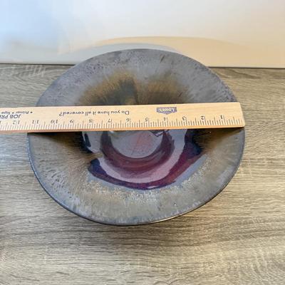 LOT 113K: Signed Art Pottery Iridescent Centerpiece Bowl & Signed Stoneware Spitoon