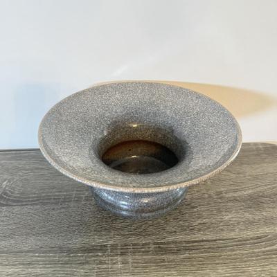 LOT 113K: Signed Art Pottery Iridescent Centerpiece Bowl & Signed Stoneware Spitoon