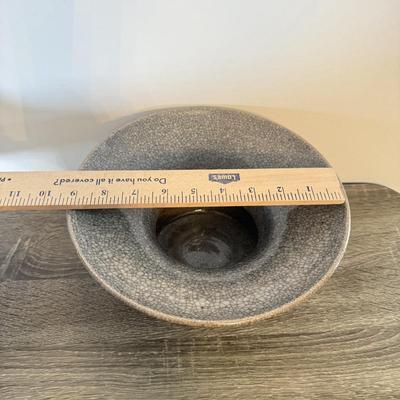 LOT 113K: Signed Art Pottery Iridescent Centerpiece Bowl & Signed Stoneware Spitoon