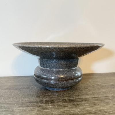 LOT 113K: Signed Art Pottery Iridescent Centerpiece Bowl & Signed Stoneware Spitoon