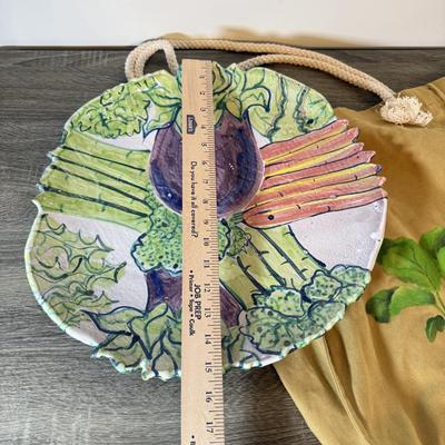LOT 120K: Large 15.5-inch “Vegetarian Platter” signed by Artist & Hand Painted Turnip Canvas Tote