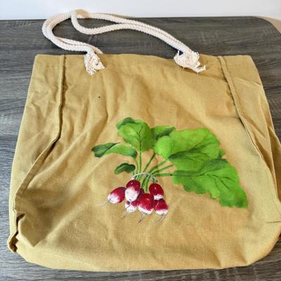 LOT 120K: Large 15.5-inch “Vegetarian Platter” signed by Artist & Hand Painted Turnip Canvas Tote