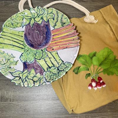 LOT 120K: Large 15.5-inch “Vegetarian Platter” signed by Artist & Hand Painted Turnip Canvas Tote