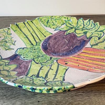 LOT 120K: Large 15.5-inch “Vegetarian Platter” signed by Artist & Hand Painted Turnip Canvas Tote