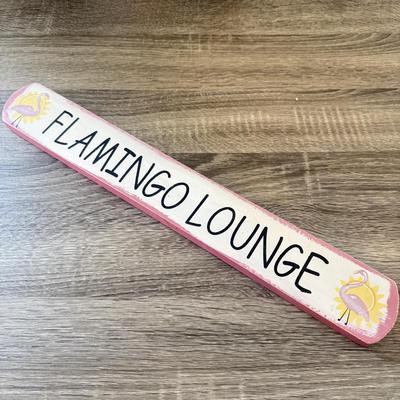 LOT 145K: Flamingo Lounge Dennis East Sign, Wood Flamingo Trinket Box made in India, Signed Pastel Pottery & More