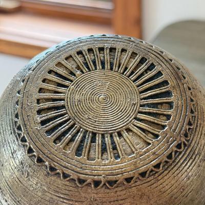 LOT 149K: Antique Brass Pot, Fabric Trinket Box, Wooden Carved Box & More