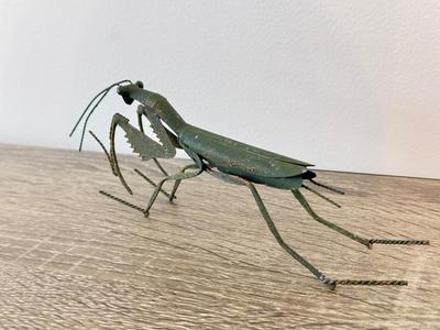 LOT 181K: Lucky Metal Grasshopper, Metal Flower Frog & Stone Sculpture