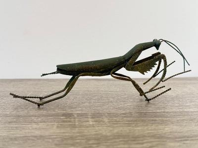 LOT 181K: Lucky Metal Grasshopper, Metal Flower Frog & Stone Sculpture