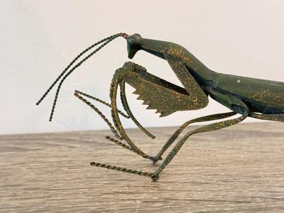 LOT 181K: Lucky Metal Grasshopper, Metal Flower Frog & Stone Sculpture