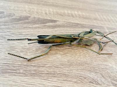 LOT 181K: Lucky Metal Grasshopper, Metal Flower Frog & Stone Sculpture