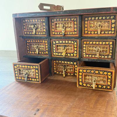LOT 182F: Antique / Vintage Drop Front Hand Crafted Jewelry Box