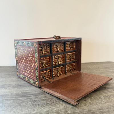 LOT 182F: Antique / Vintage Drop Front Hand Crafted Jewelry Box