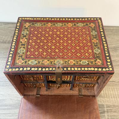 LOT 182F: Antique / Vintage Drop Front Hand Crafted Jewelry Box