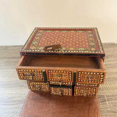 LOT 182F: Antique / Vintage Drop Front Hand Crafted Jewelry Box