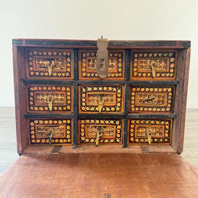 LOT 182F: Antique / Vintage Drop Front Hand Crafted Jewelry Box