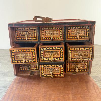 LOT 182F: Antique / Vintage Drop Front Hand Crafted Jewelry Box