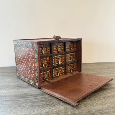 LOT 182F: Antique / Vintage Drop Front Hand Crafted Jewelry Box