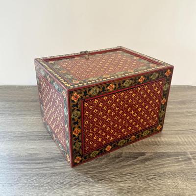 LOT 182F: Antique / Vintage Drop Front Hand Crafted Jewelry Box