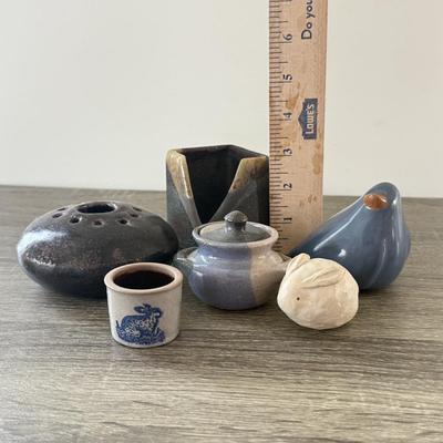 LOT 188: Carved Rabbit Whistle w/ Stamp & Mini Pottery Collection: Stoneware, Signed & More