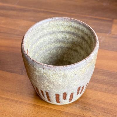 LOT 221K: Signed Stoneware Pottery Mug, Black & Indigo Flower Garden Mug Pair, “Save my Spot” Tray & More