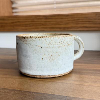 LOT 221K: Signed Stoneware Pottery Mug, Black & Indigo Flower Garden Mug Pair, “Save my Spot” Tray & More