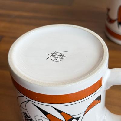 LOT 221K: Signed Stoneware Pottery Mug, Black & Indigo Flower Garden Mug Pair, “Save my Spot” Tray & More