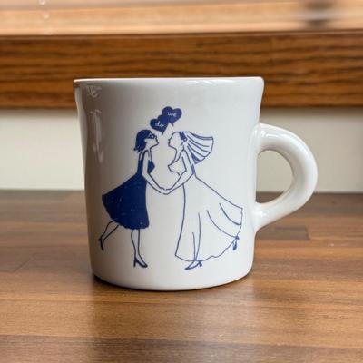 LOT 221K: Signed Stoneware Pottery Mug, Black & Indigo Flower Garden Mug Pair, “Save my Spot” Tray & More