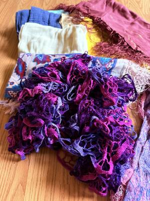 LOT 224: Collection of Scarves, Some Hand Made