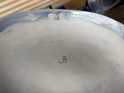 LOT 227: Signed Kathleen Ryan Iridescent Bowl, Mini Green Glass Vase, Blue Stained Glass Pieces & More